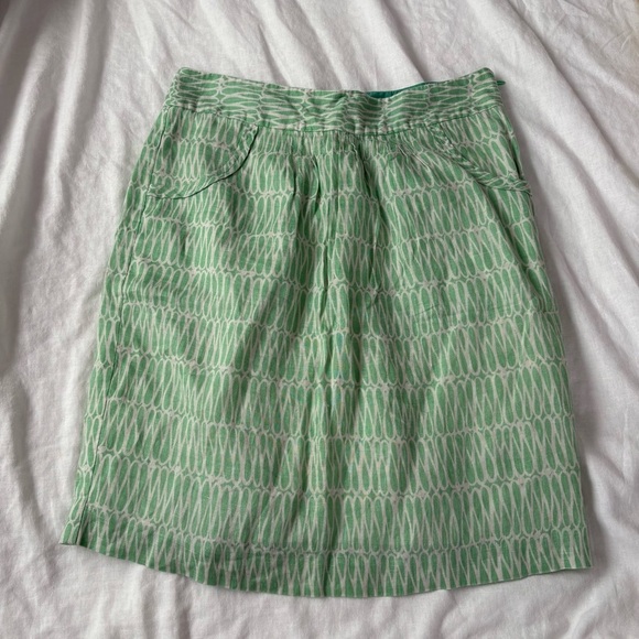 BODEN US 8 100% Linen green/white geo patterned skirt pockets lined - Picture 1 of 7